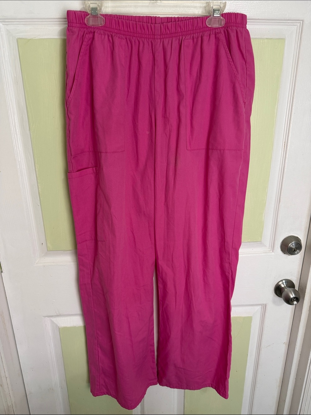 Scrubstar Wide-Leg Elastic Waist Pants in Hot Pink